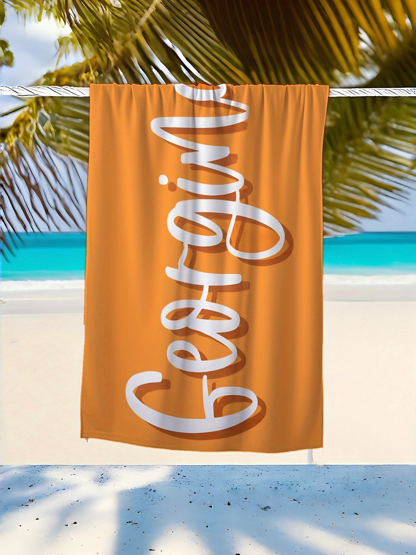 Custom Name Printed Beach Towel with Solid-Color Letter Pattern Patchwork Design